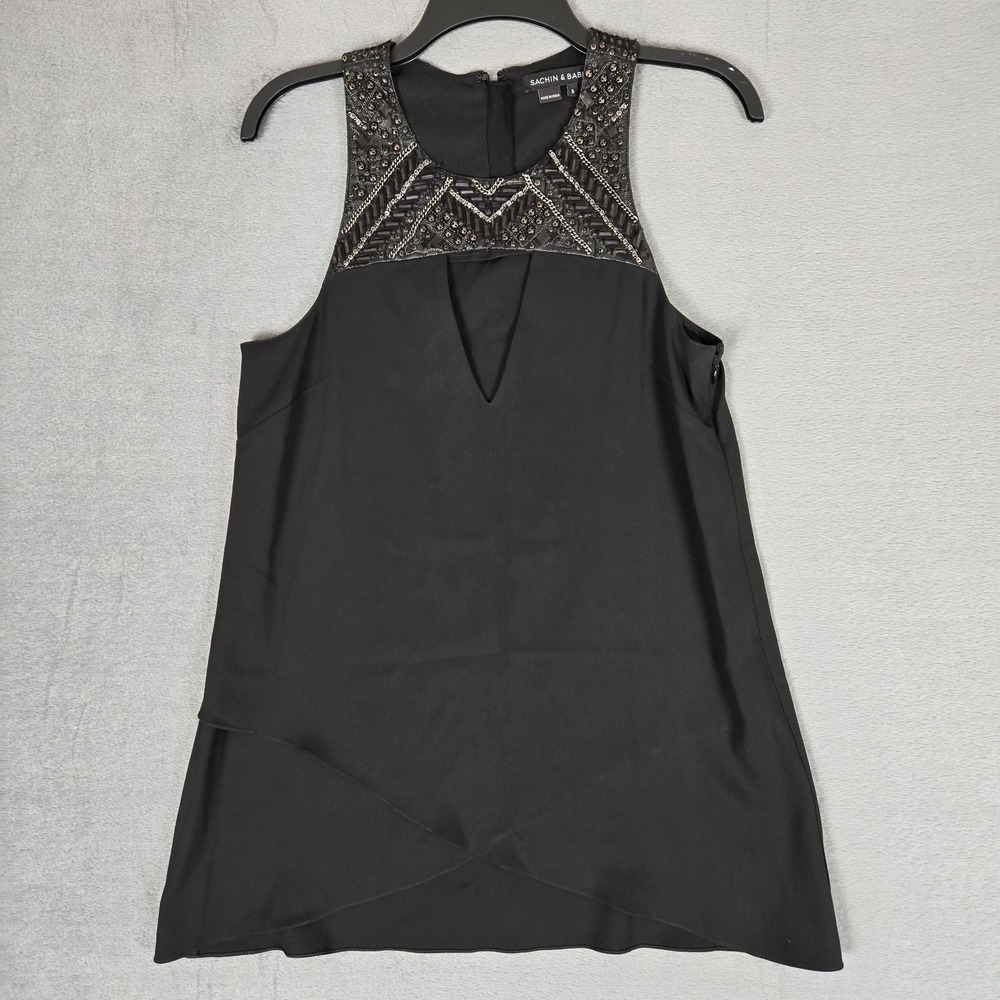 Sachin + Babi Tunic Womens Small Black Embellished Beaded Racerback Tank Evening